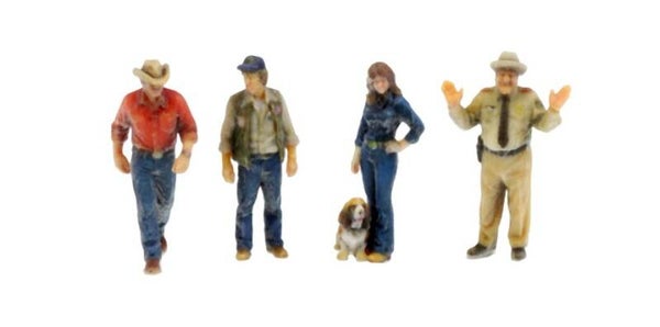 Hünerbein Miniatur 1162 H0 Schlitzohr mit Cledus, Carrie, Sheriff und Hund Gottfried