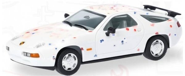Herpa 962278 1:87 Porsche 928 S4, Sonderfarbe weiss mit Farbtupfern