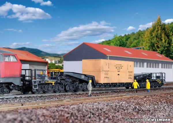 Kibri 16510 H0 Waggon UNION Schienentiefladewagen Uaai 819 mit Übersee Holzkiste