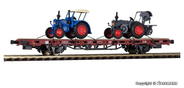 Kibri 26252 H0 Niederbordwagen mit 2 LANZ Bulldogs, Fertigmodell