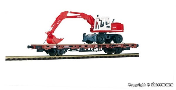Kibri 26258 H0 Niederbordwagen mit ATLAS Radbagger, Fertigmodell