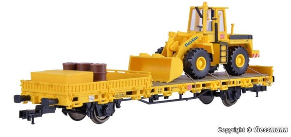 Kibri 26274 H0 Niederbordwagen mit Radlader GleisBau und Ladegut, Fertigmodell