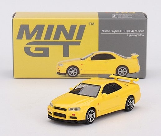 Mini GT 00762 1:64 Nissan Skyline GT-R (R34) V-Spec, lightning yellow