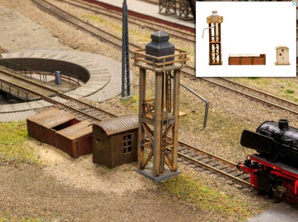 Modellbahn Union N-B00170 Besandungsanlage mit hölzernem Besandungsturm, Wellblechbude und Sandbunker