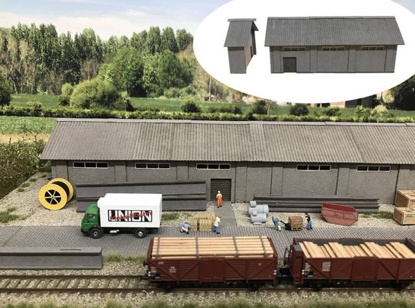 Modellbahn Union N-i00043 Lagerhalle / Güterschuppen mit Verlängerung kurz