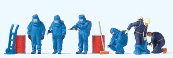 Preiser 10729 Feuerwehrmänner, blauer Vollschutzanzug, Zubehör