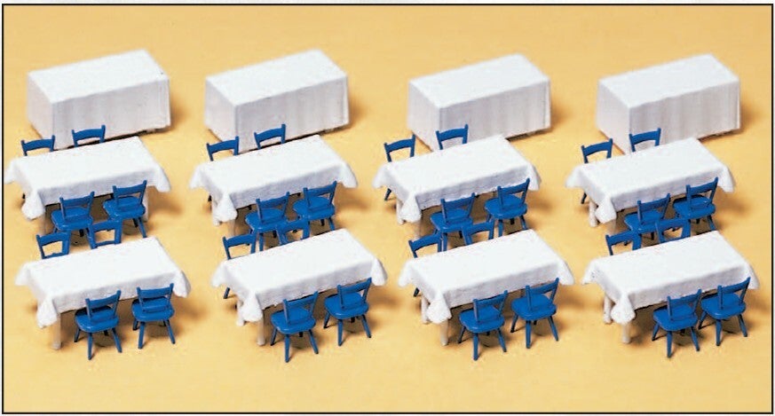 Preiser 17219 Tische mit Tischdecke, Stühle, Büfetttische