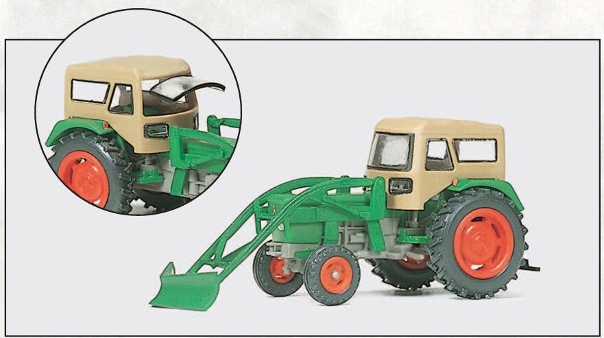 Preiser 17924 Ackerschlepper DEUTZ D 6206 mit Schneepflug und FRITZMEIER Verdeck