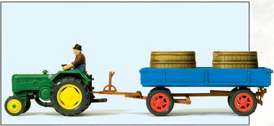 Preiser 17943 Ackerschlepper LANZ D 2416, Bütten auf Anhänger