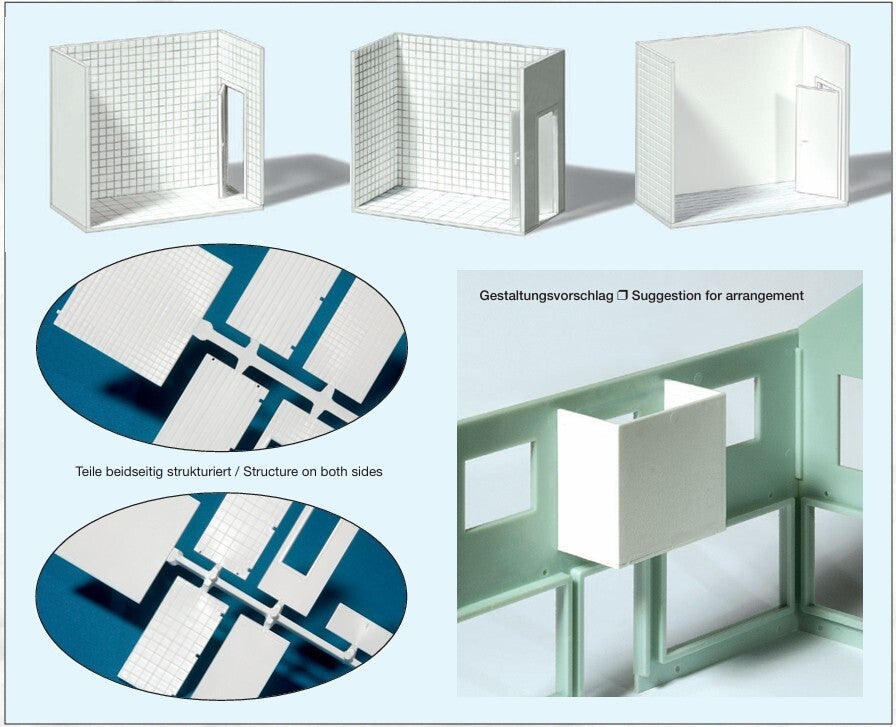 Preiser 19652 "Zimmer", 3 Satz Wände, Türe und Boden, weiss