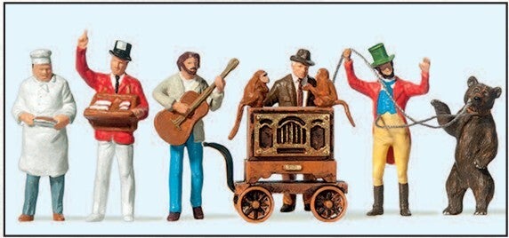 Preiser 24653 Drehorgelspieler, Musikant, Verkäufer, Bärenführer