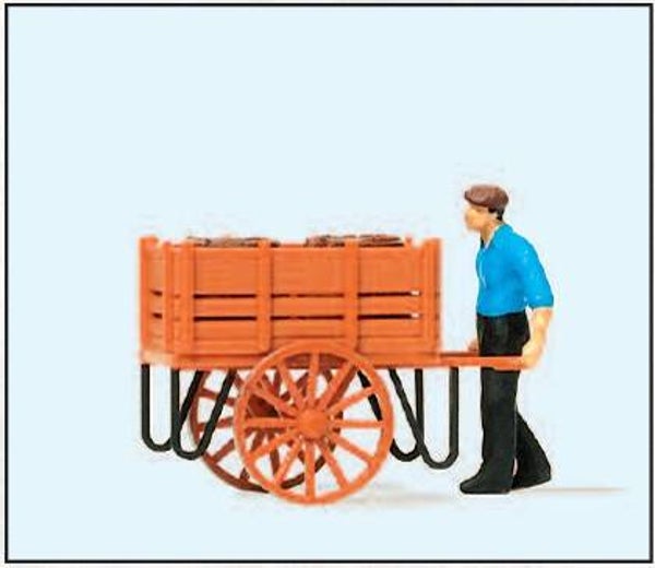 Preiser 28131 Arbeiter mit Handwagen, Fässerladung