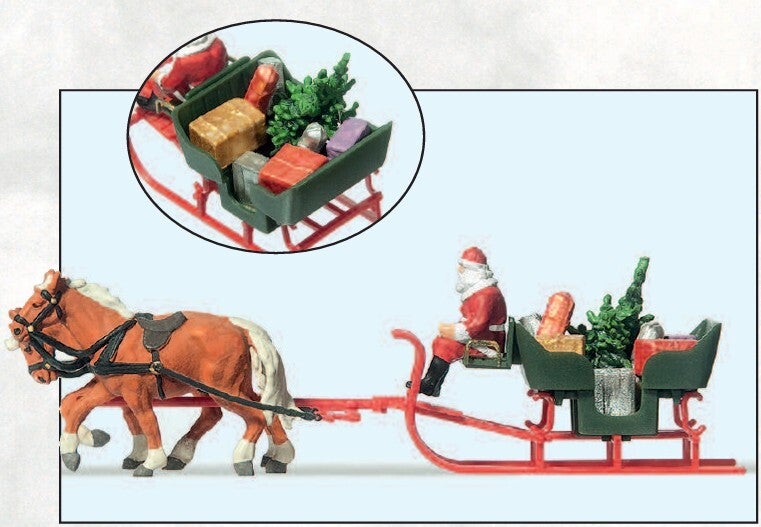 Preiser 30448 Schlitten, Weihnachtsmann, Pakete, Pferdezug