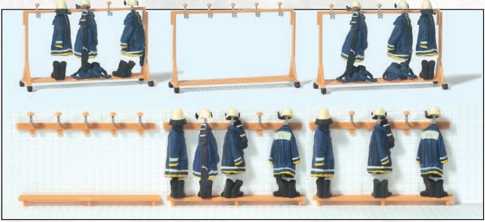 Preiser 31024 Feuerwehrgarderobe, 3 mobile Modelle und 3 Modelle zur Wandmontage