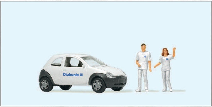 Preiser 33245 Ambulanter Pflegedienst, 2 Miniaturfiguren, Fahrzeug