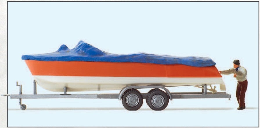 Preiser 33255 Motorboot beim Verladen auf Anhänger