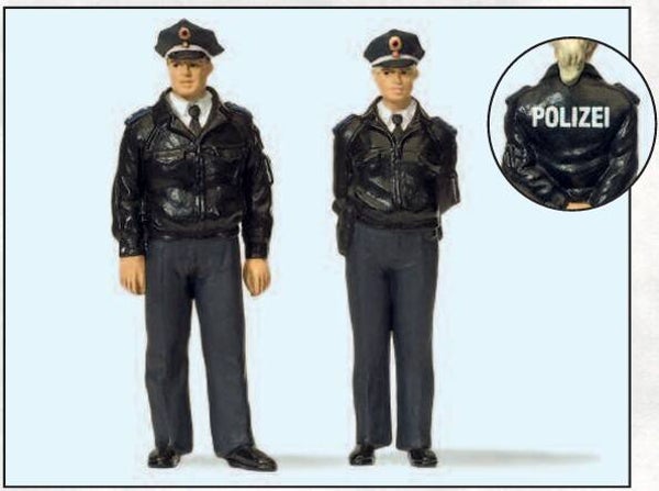 Preiser 44909 Polizisten stehend, blaue Uniform, BRD