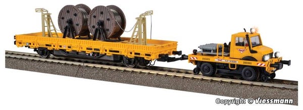 Viessmann 2680 H0 Zweiwege-UNIMOG mit Schubrahmen und Fahrleitungsbauwagen
