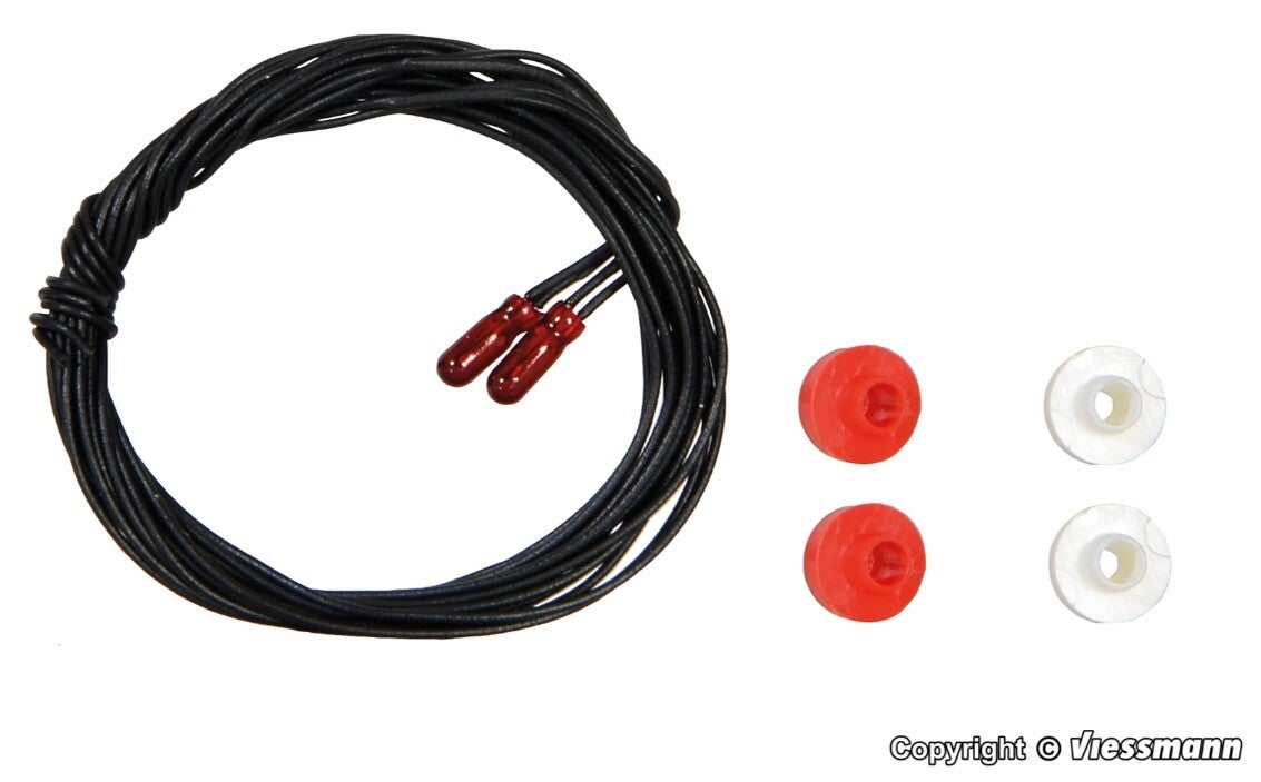 Viessmann 3508 Glühlampen rot T1/2, Ø 1,8 mm, 16 V, 30 mA, 2 Kabel, 2 Stück
