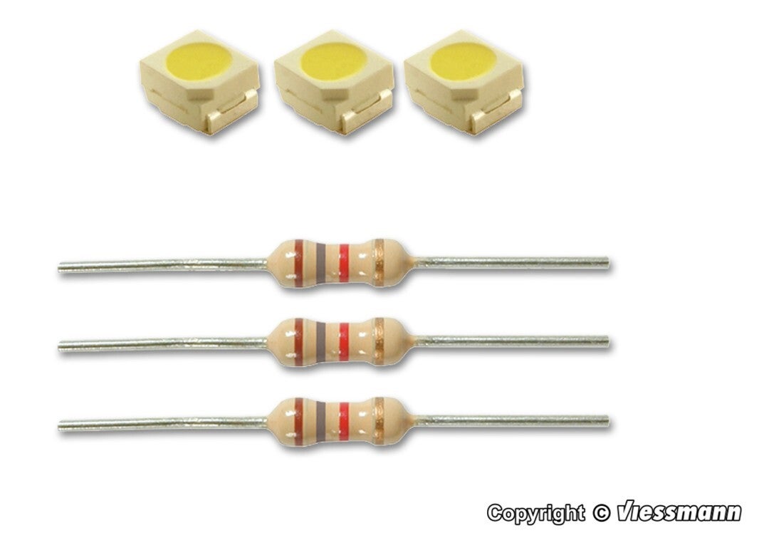 Viessmann 3556 LED weiß, L 2,9 x B 3,5 mm, inkl. Vorwiderstände, 3 Stück