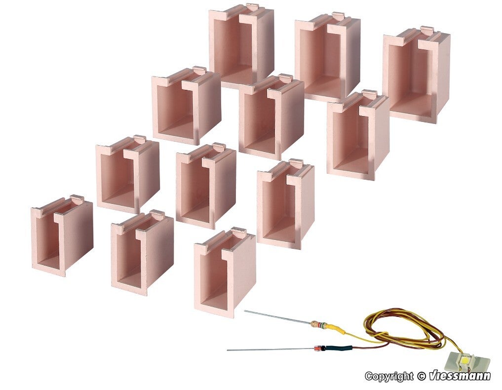 Viessmann 6005 Hausbeleuchtungs-Startset, 12 Boxen, 4 verschiedene Größen, 1 LED weiß