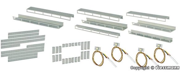 Viessmann 6045 Startset Etageninnenbeleuchtung, 8 Schienen, 4 verschiedene Größen, 4 LEDs weiß