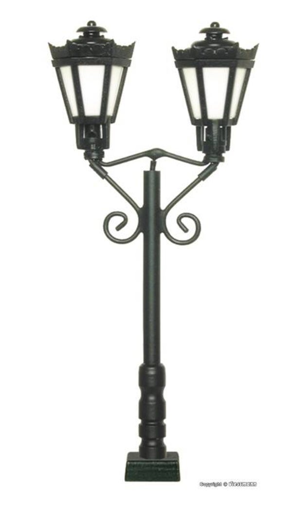 Viessmann 60731 H0 Parklaterne zweiflammig, schwarz, mit Kontaktstecksockel, 2 LEDs warmweiß