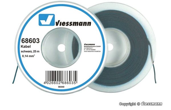 Viessmann 68603 Kabel auf Abrollspule 0,14 mm², schwarz, 25 m