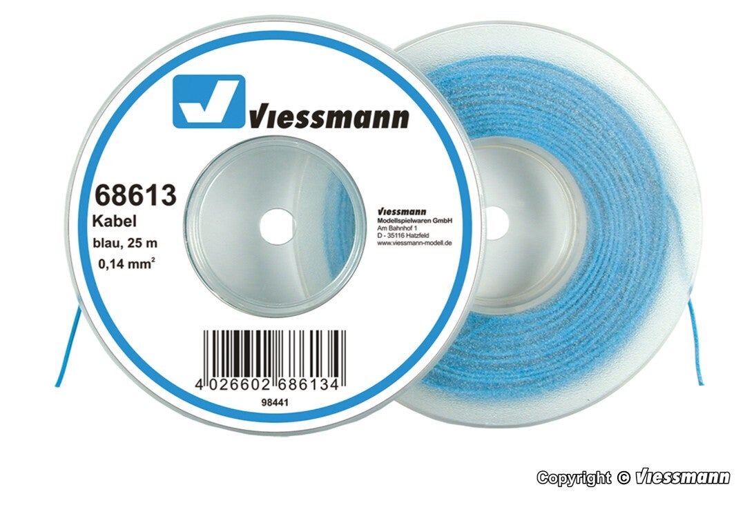 Viessmann 68613 Kabel auf Abrollspule 0,14 mm², blau, 25 m