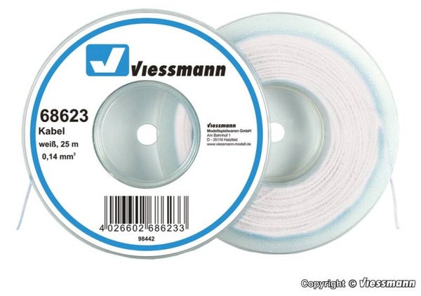 Viessmann 68623 Kabel auf Abrollspule 0,14 mm², weiß, 25 m