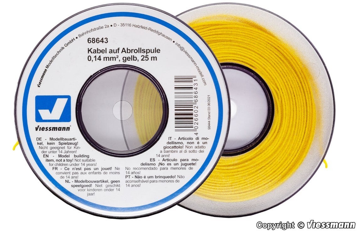 Viessmann 68643 Kabel auf Abrollspule 0,14 mm², gelb, 25 m
