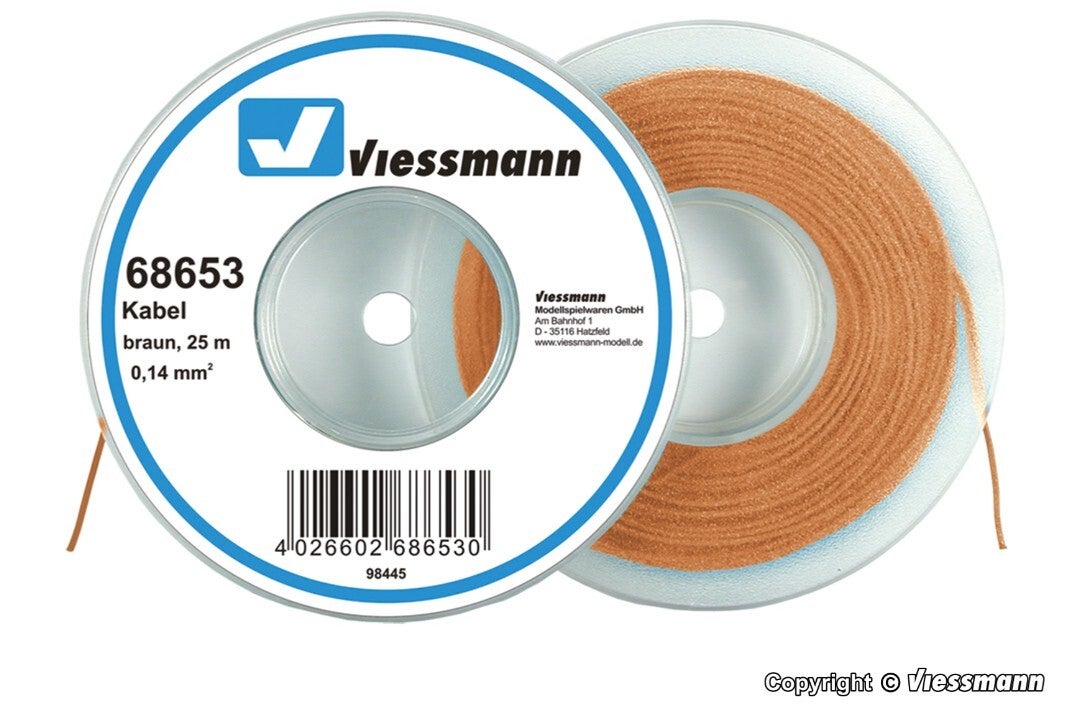 Viessmann 68653 Kabel auf Abrollspule 0,14 mm², braun, 25 m