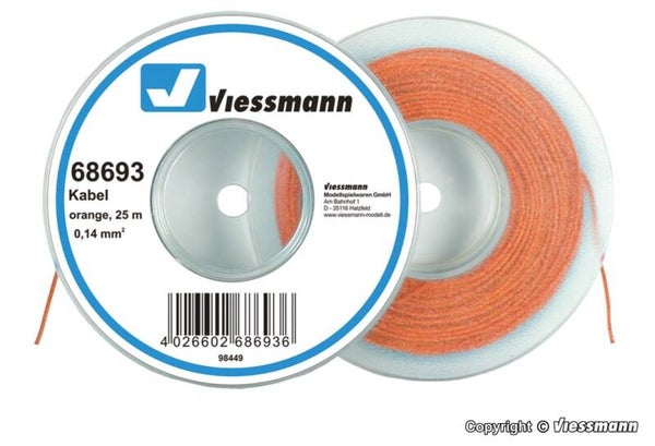 Viessmann 68693 Kabel auf Abrollspule 0,14 mm², orange, 25 m