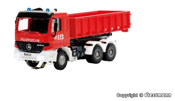 Viessmann 8050 H0 Feuerwehr MB ACTROS 3-achs mit Abrollcontainer und Rundumleuchten