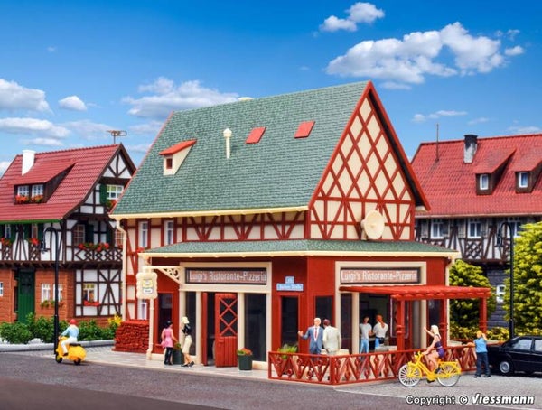 Vollmer 43681 H0 Luigi's Pizzeria mit Inneneinrichtung und LED-Beleuchtung