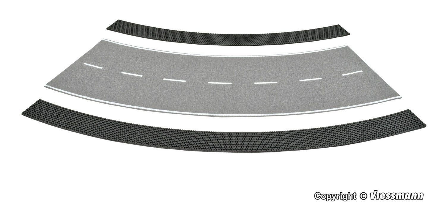 Vollmer 48238 H0 Seitenstreifen Kopfsteinpflaster aus Steinkunst, 45°-Kurve, Radius 30 cm