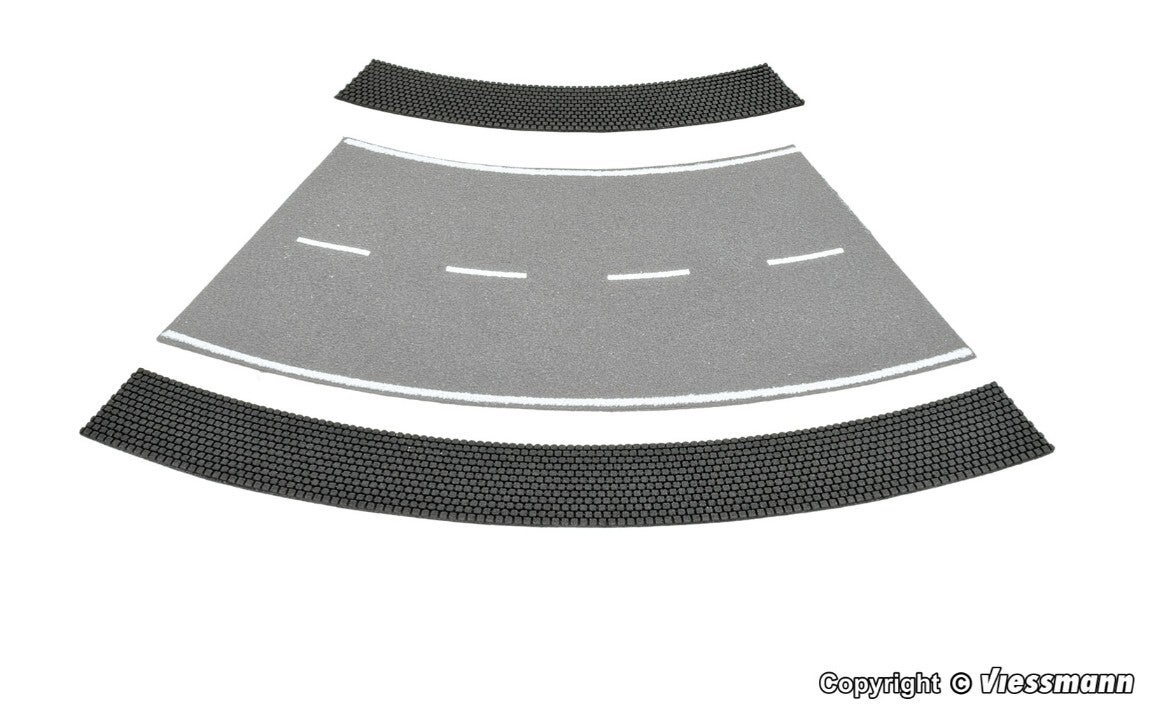 Vollmer 48239 H0 Seitenstreifen Kopfsteinpflaster aus Steinkunst, 45°-Kurve, Radius 12 – 15 cm