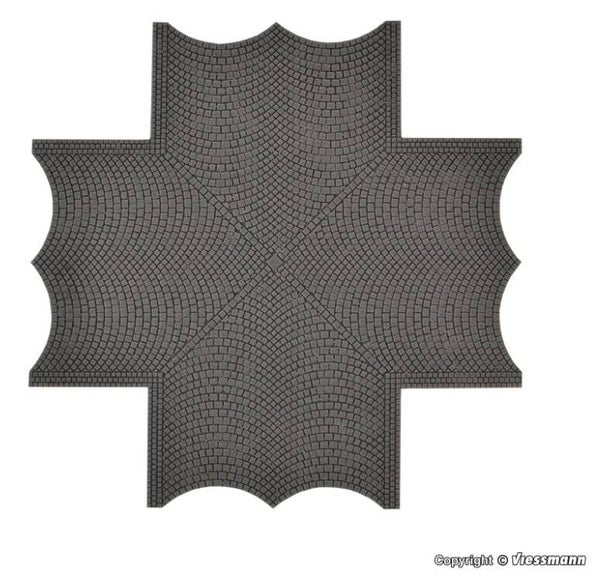 Vollmer 48241 H0 Strassenplatte Kopfsteinpflaster aus Steinkunst, X-Kreuzung, L 15 x B 15 cm
