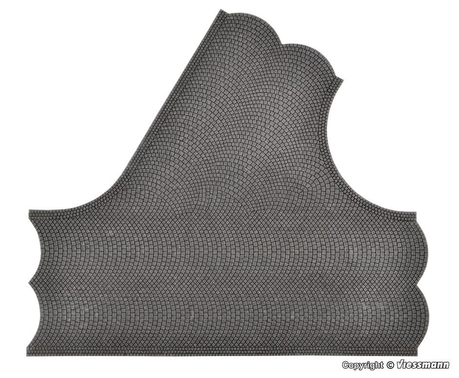 Vollmer 48242 H0 Straßenplatte Kopfsteinpflaster aus Steinkunst, 60°-Einmündung, L 22 x B 19,5 cm