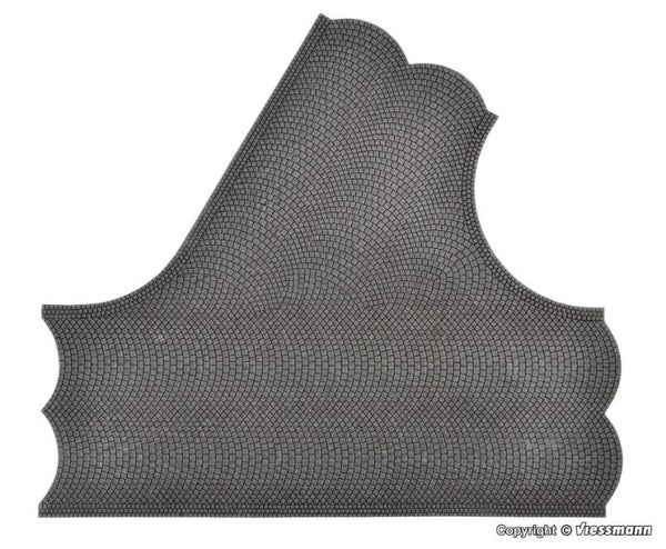 Vollmer 48242 H0 Straßenplatte Kopfsteinpflaster aus Steinkunst, 60°-Einmündung, L 22 x B 19,5 cm