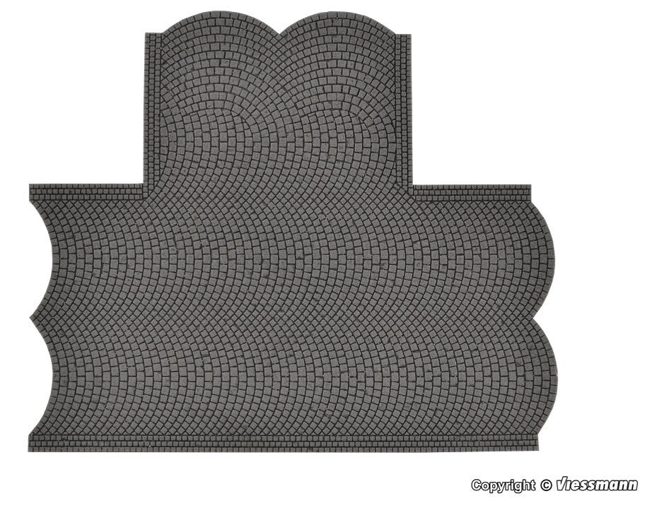 Vollmer 48243 H0 Straßenplatte Kopfsteinpflaster aus Steinkunst, 90°-Einmündung, L 15,5 x B 13 cm