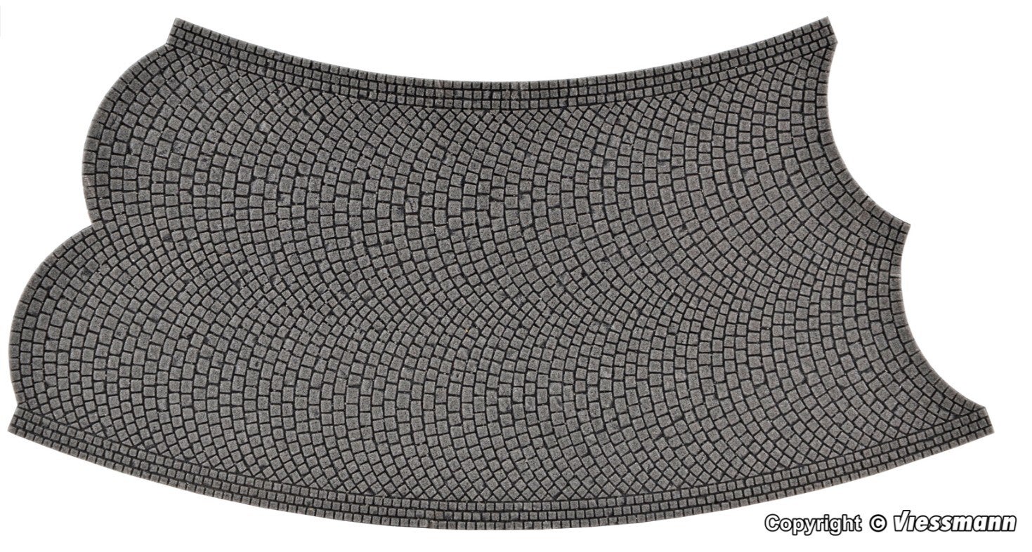 Vollmer 48246 H0 Straßenplatte Kopfsteinpflaster aus Steinkunst, 45°-Kurve, Radius 15 cm