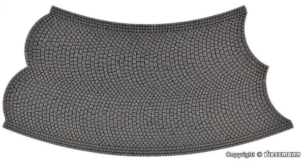 Vollmer 48246 H0 Straßenplatte Kopfsteinpflaster aus Steinkunst, 45°-Kurve, Radius 15 cm