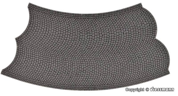 Vollmer 48257 H0 Straßenplatte Kopfsteinpflaster aus Steinkunst, 45°-Kurve, gegenläufig, Radius 15 cm