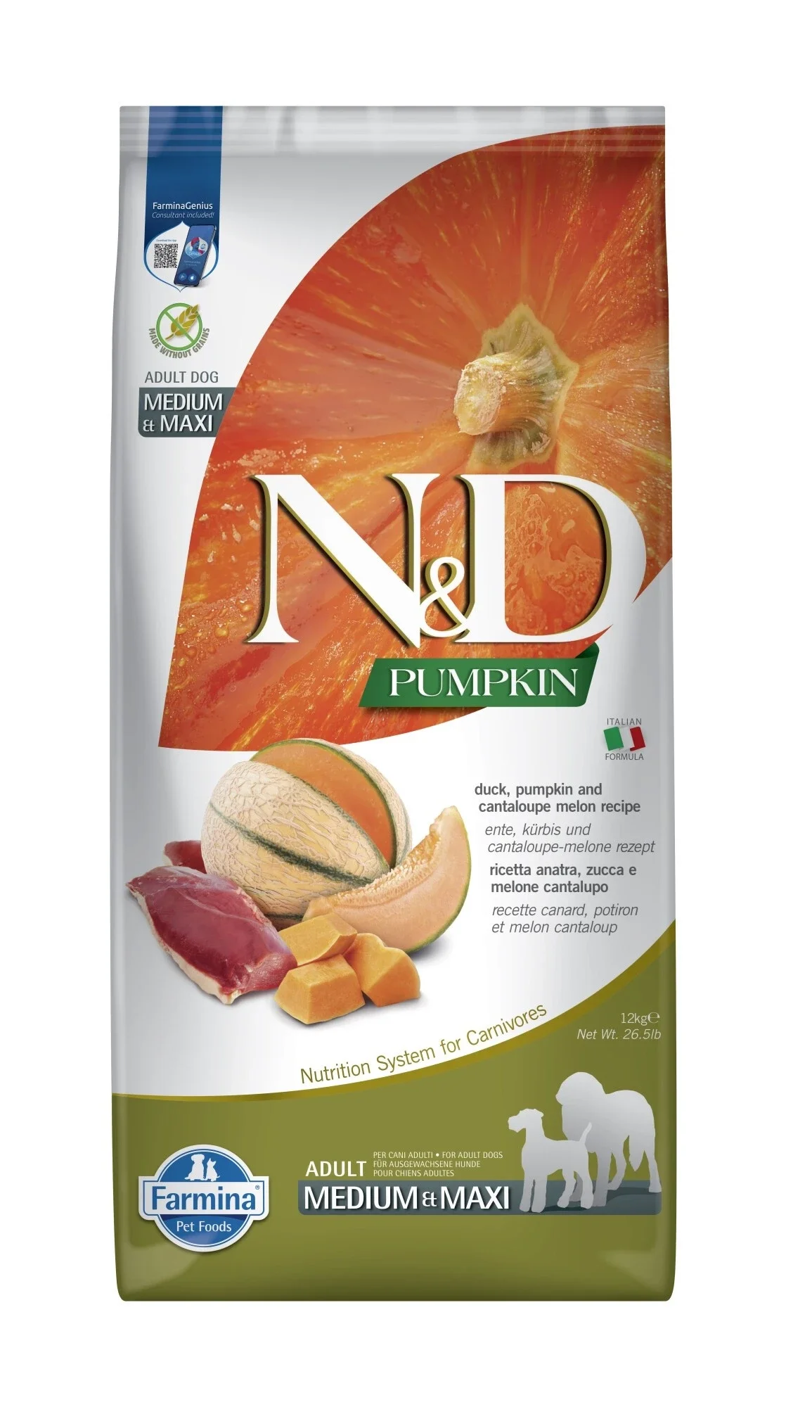 N&D Pumpkin hondenvoeding Eend medium/maxi 12 kg