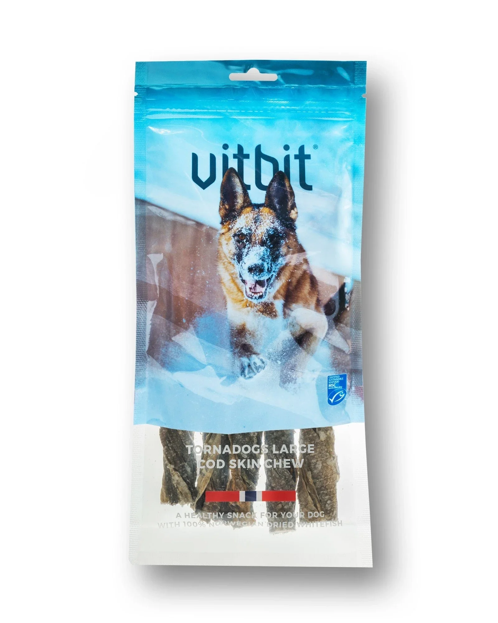 Vitbit hondensnack Tornadogs Kabeljauwhuid sticks large 100 gr