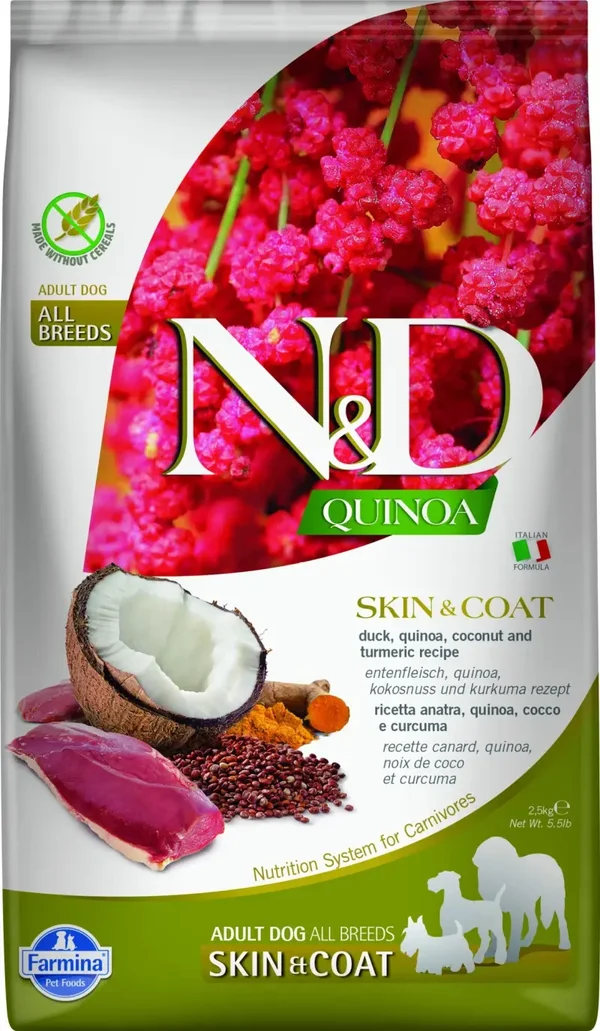 N&D Quinoa hondenvoeding Skin & Coat medium/maxi Eend