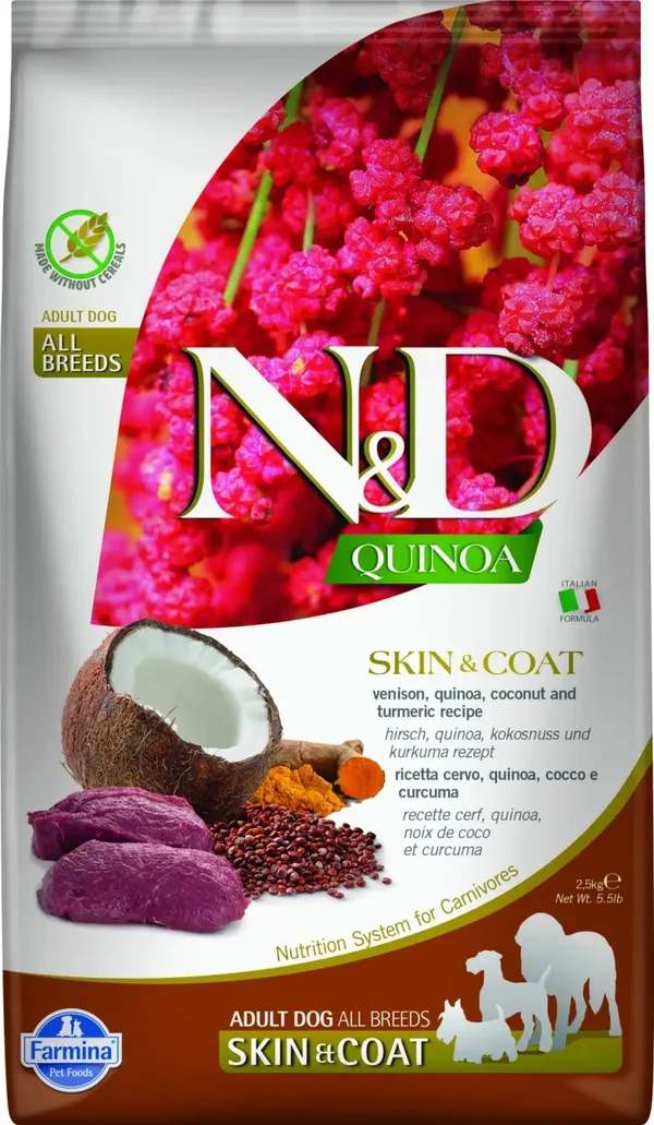 N&D Quinoa hondenvoeding Skin & Coat medium/maxi Hert