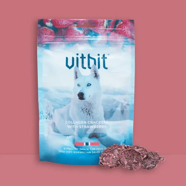 Vitbit hondensnack Collageen chips met aardbeien 70 gr