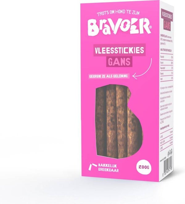 Bravoer vleesstickies Gans 10 x 200gr